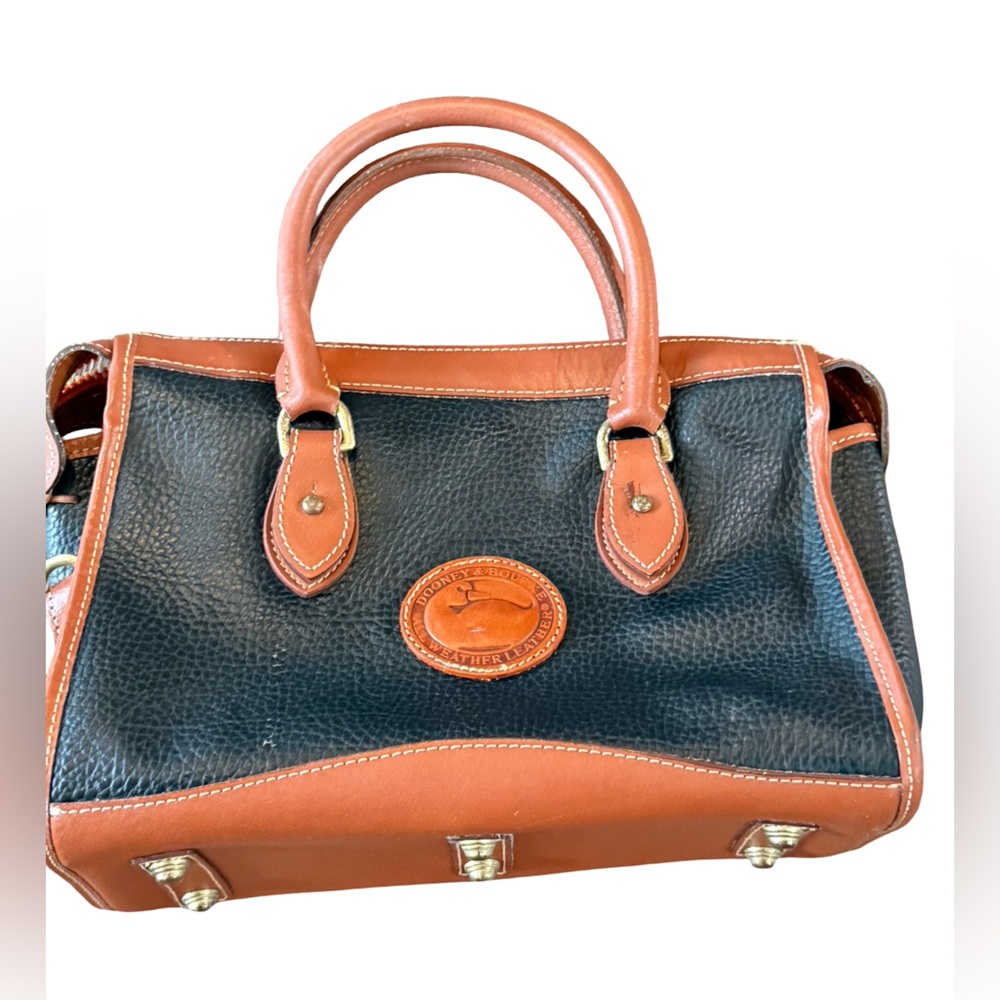 Dooney & Bourke Handbag All Weather Hammered Leather Black and Cognac Vintage